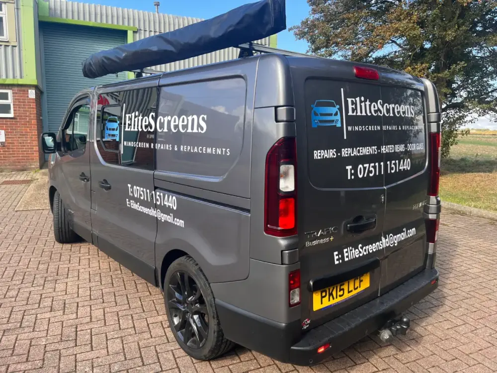 The EliteScreens mobile service van, used to carry glass and tools to every job