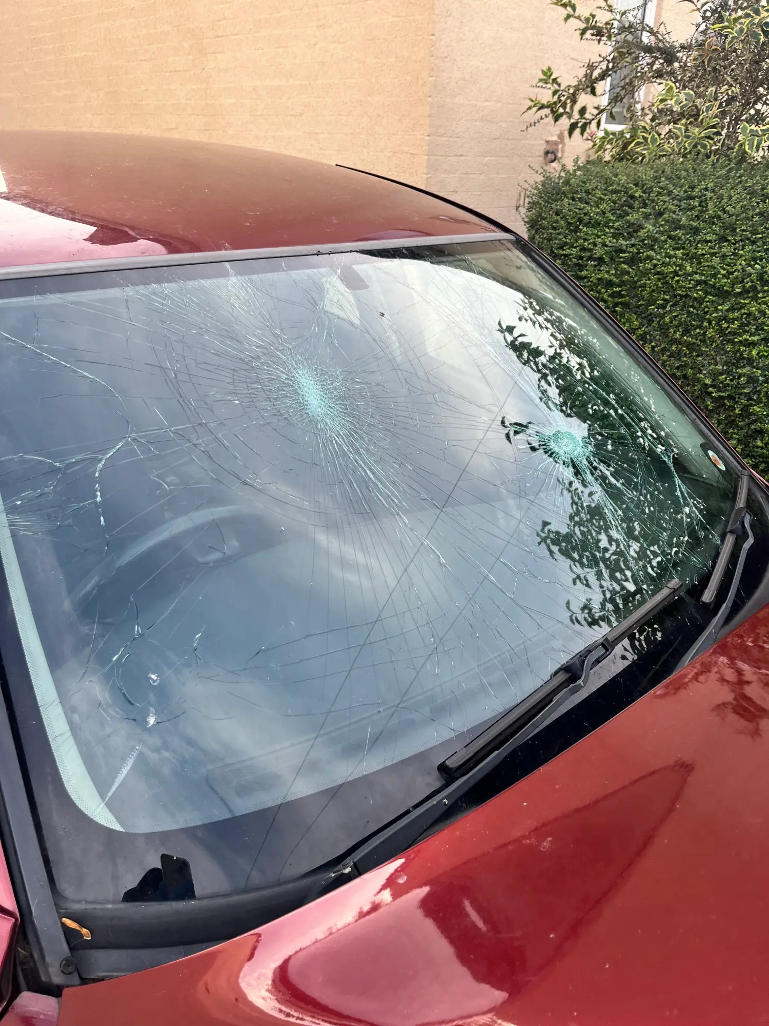 Shattered car windshield view
